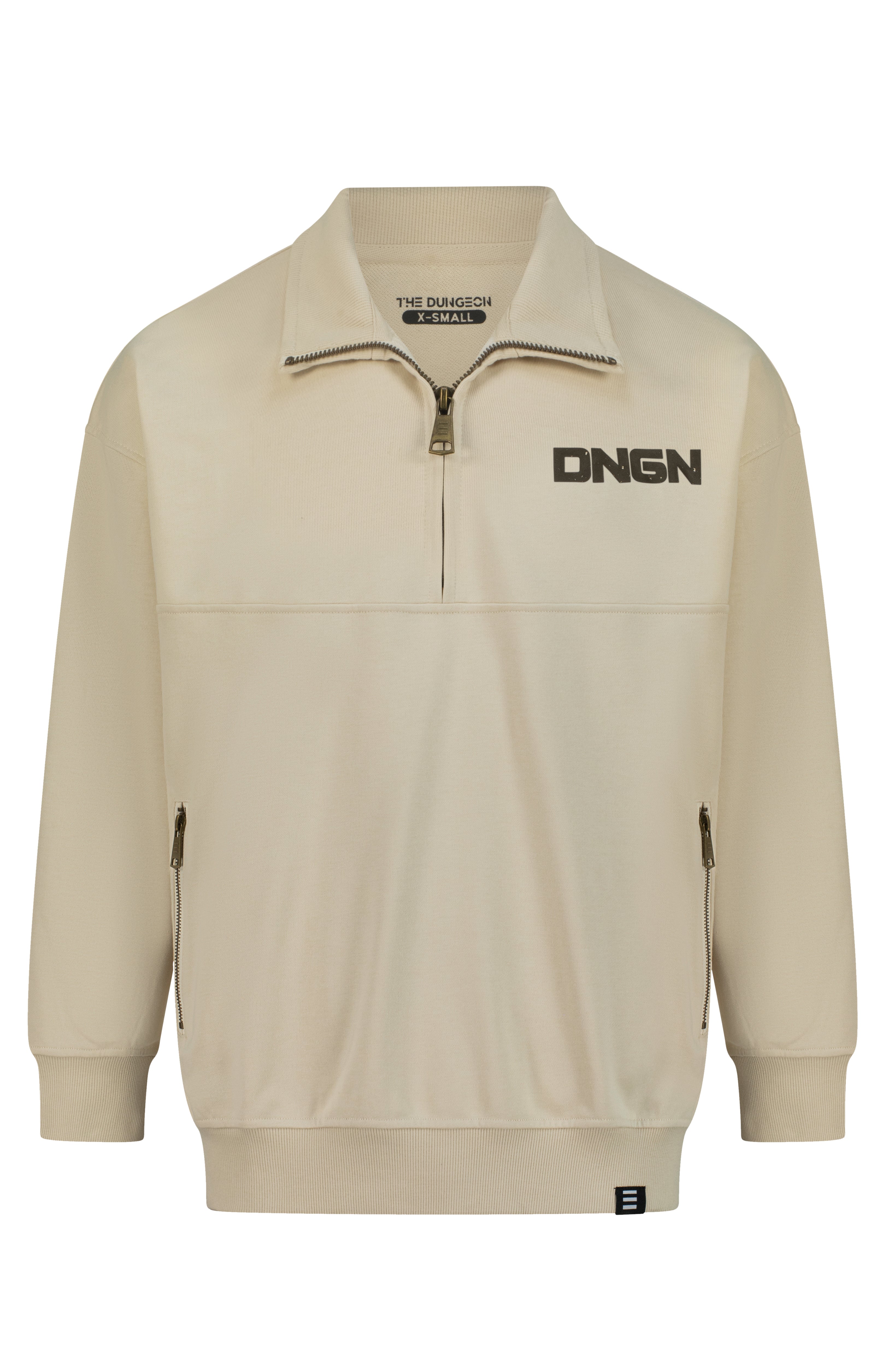 Beige sweatshirt with a brand logo on a white background